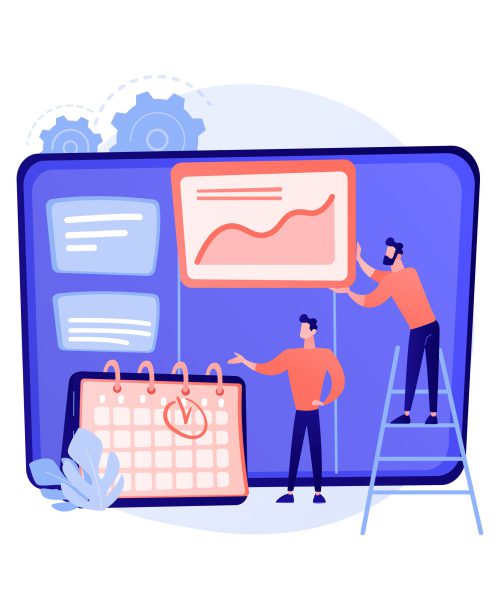 Kanban board with to do lists. Task and time management method. Project process, workflow optimization, organization. KPI performance efficiency. Vector isolated concept metaphor illustration